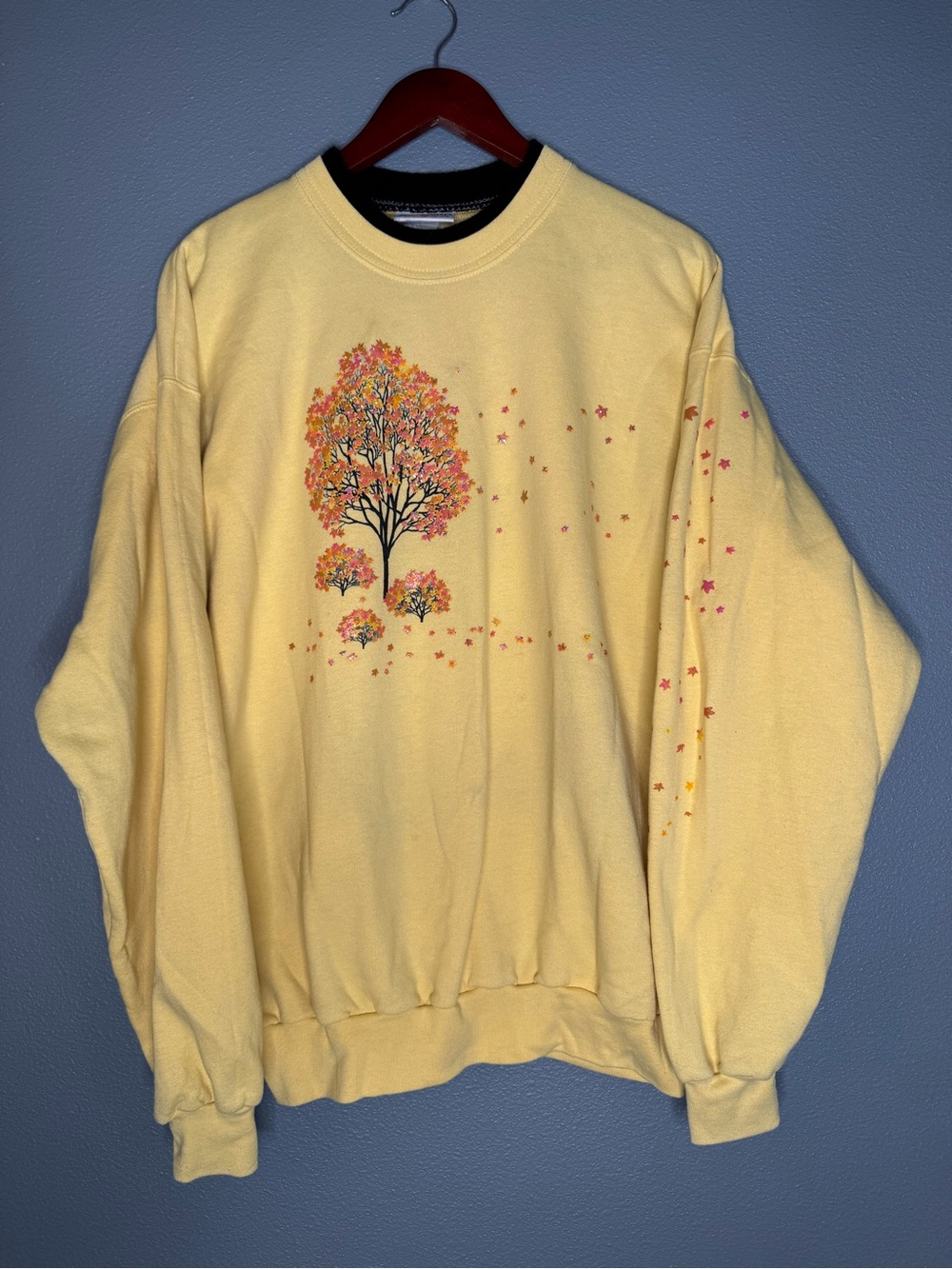 Autumn Tree Crewneck Sweatshirt Large Yellow Cottagecore